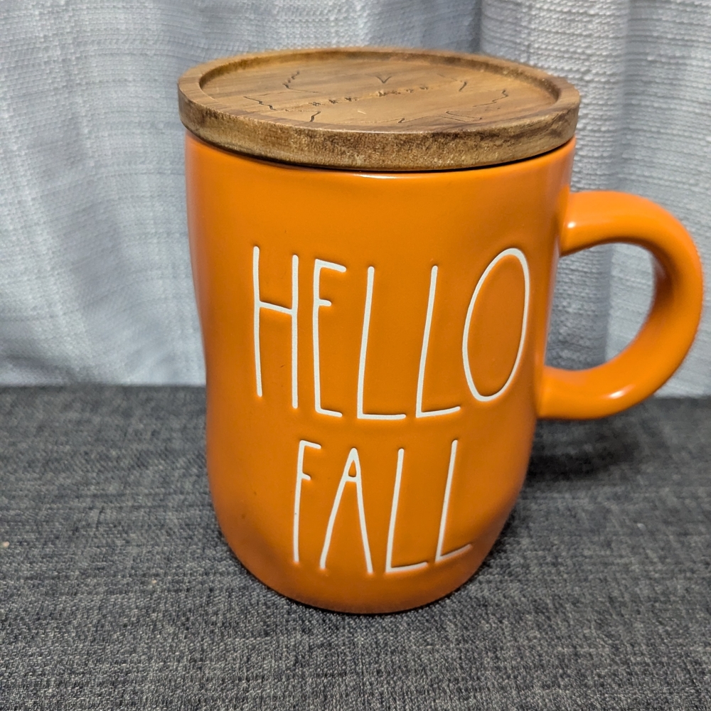 Rae Dunn Orange Mug with Wooden Lid